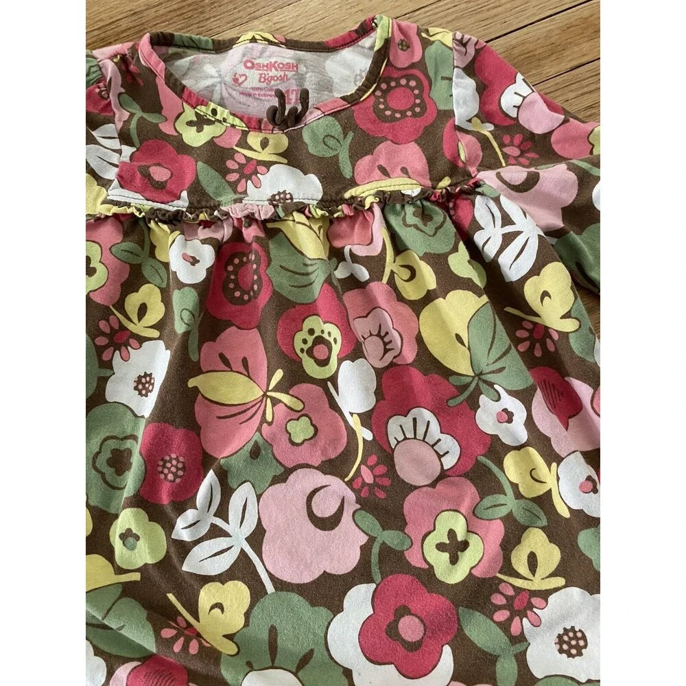 OshKosh B’gosh Girl 4T Flower Shirt Pink And Free EUC